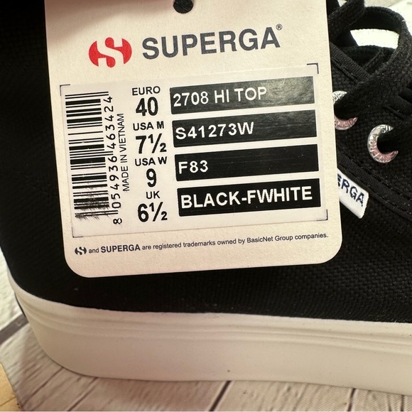 NWT superga 2708 black white platform high top sz 9 streetwear classic womens - Picture 8 of 10